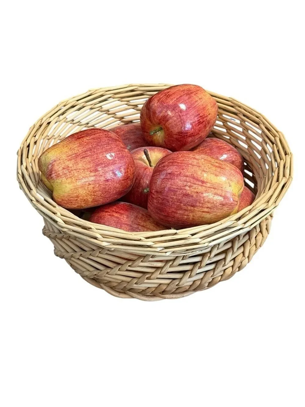 Decorative Display 9 Realistic Faux Red Apples in 11” Woven Basket Lightweight